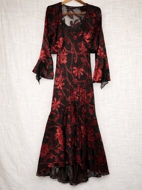 Y2K Burnout Velvet Maxi Dress Set Dark Feminine Beaded Goth